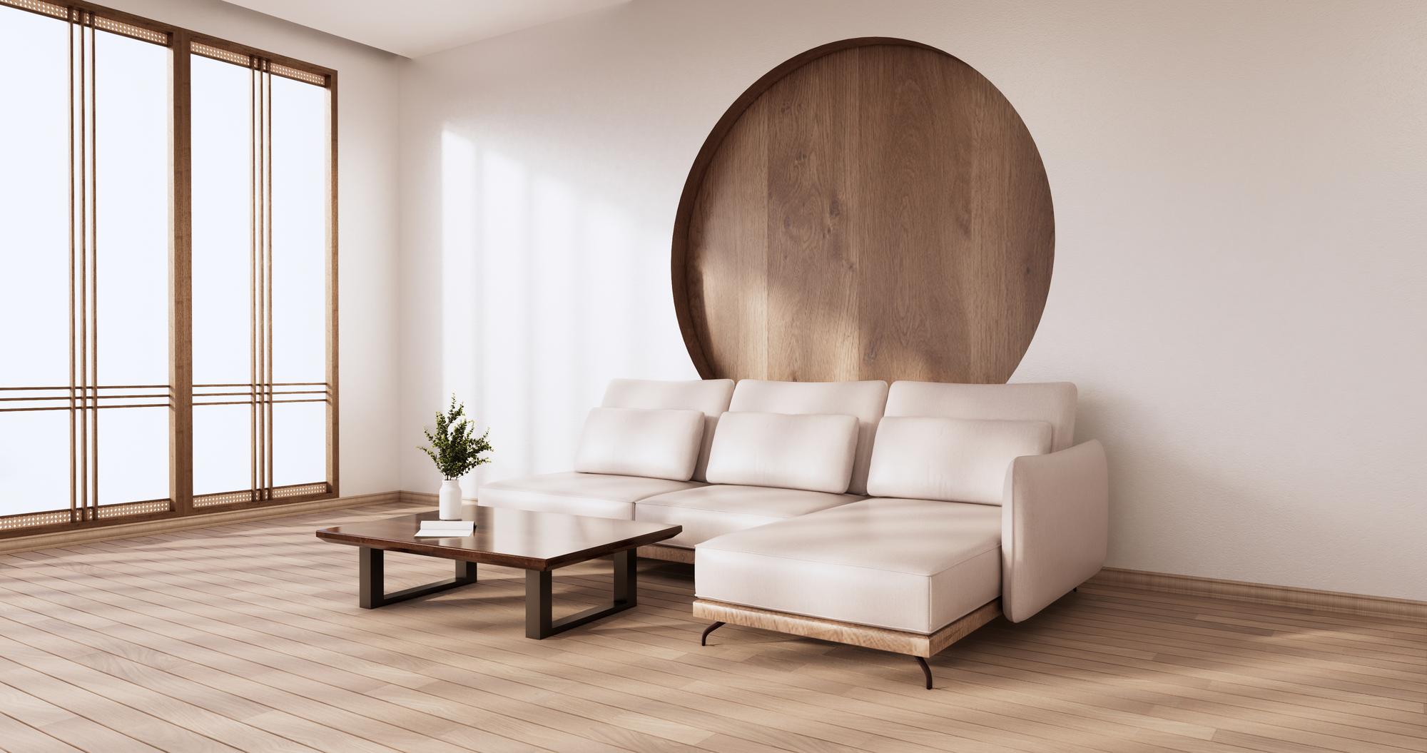Living room with natural light and crafted finishes